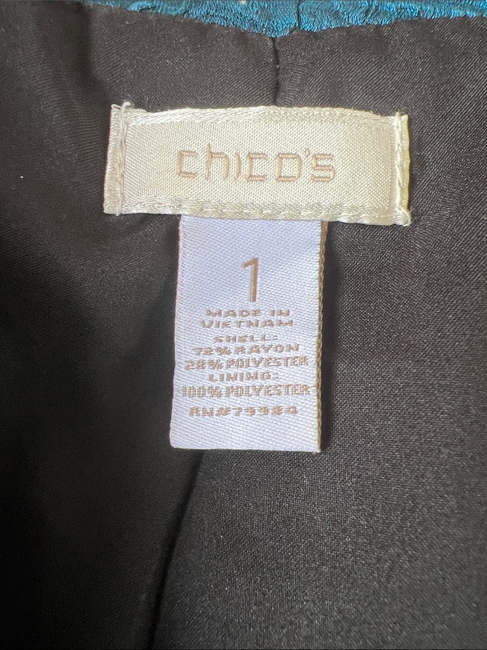 Chico’s Deep Teal Crinkled Long Sleeve Zip-Up Jacket Vintage 90’s Women’s Sz 1 - Picture 7 of 9